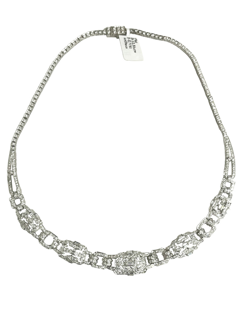 ArtDeco 12.85ctw Platinum Round Emerald Cut Diamond VS1 Clarity Necklace