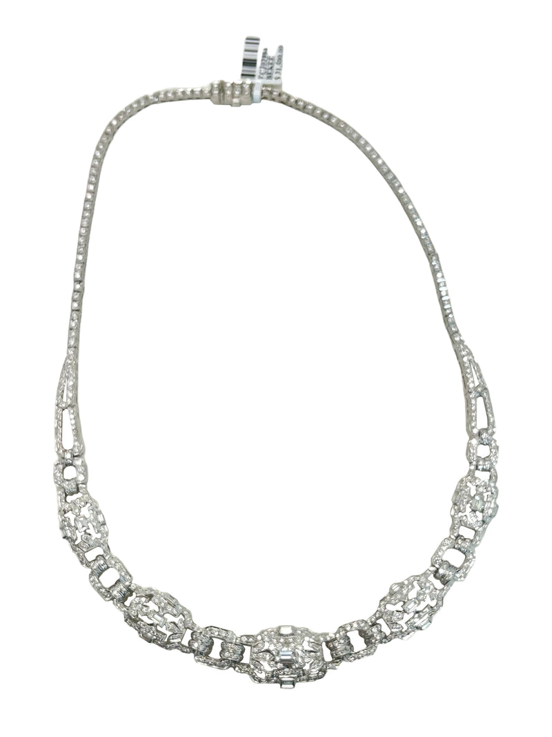 ArtDeco 12.85ctw Platinum Round Emerald Cut Diamond VS1 Clarity Necklace