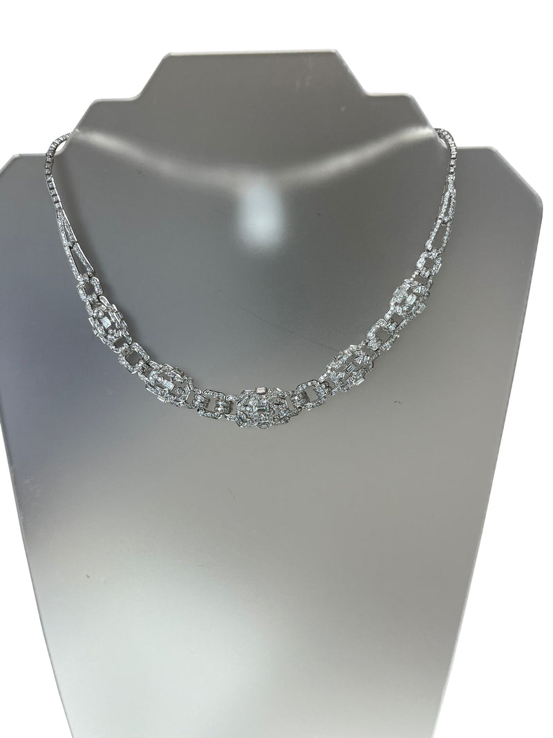 ArtDeco 12.85ctw Platinum Round Emerald Cut Diamond VS1 Clarity Necklace