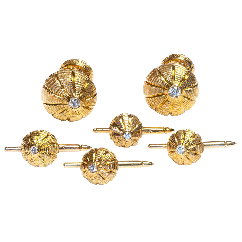 Tiffany & Co. Schlumberger Taj Mahal Diamond 18K Gold Cufflink Stud Dress Set