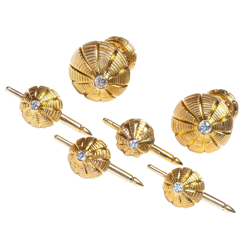 Tiffany & Co. Schlumberger Taj Mahal Diamond 18K Gold Cufflink Stud Dress Set