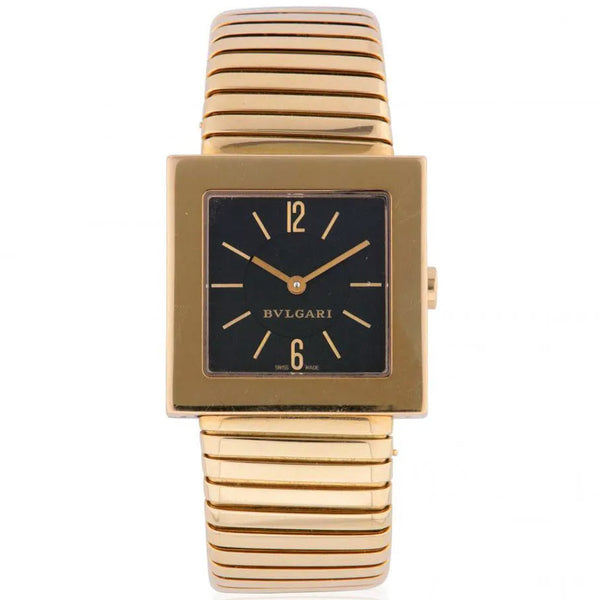 Bulgari Tubogas Quadrato 30mm Black Square Dial 18K Gold Vintage Watch SQ 22 2 T