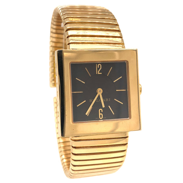 Bulgari Tubogas Quadrato 30mm Black Square Dial 18K Gold Vintage Watch SQ 22 2 T