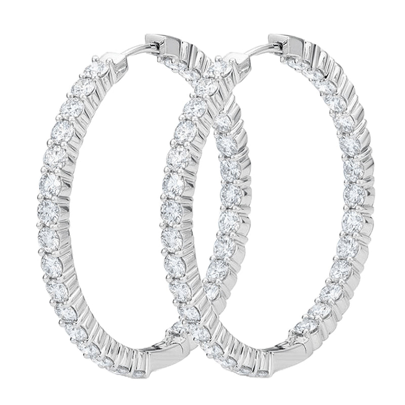 2.50 Carat Round Cut Natural Diamonds 18K White Gold Women's Hoop Earrings