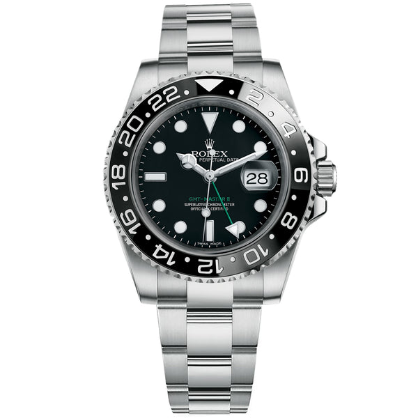 Rolex GMT Master II 40 Black Dial Green Hand Ceramic Bezel Steel Watch 116710LN