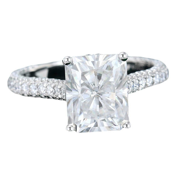 GIA 2.01ct Radiant Cut Natural Pave Diamond Engagement Ring 18K White Gold