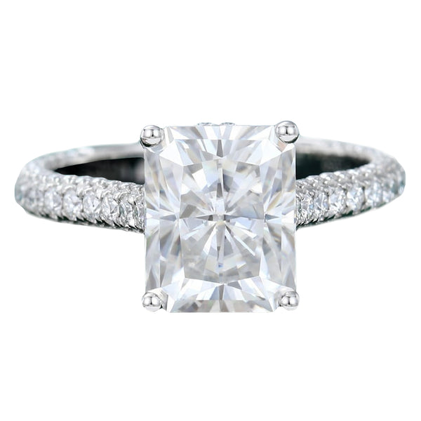 GIA 2.01ct Radiant Cut Natural Pave Diamond Engagement Ring 18K White Gold