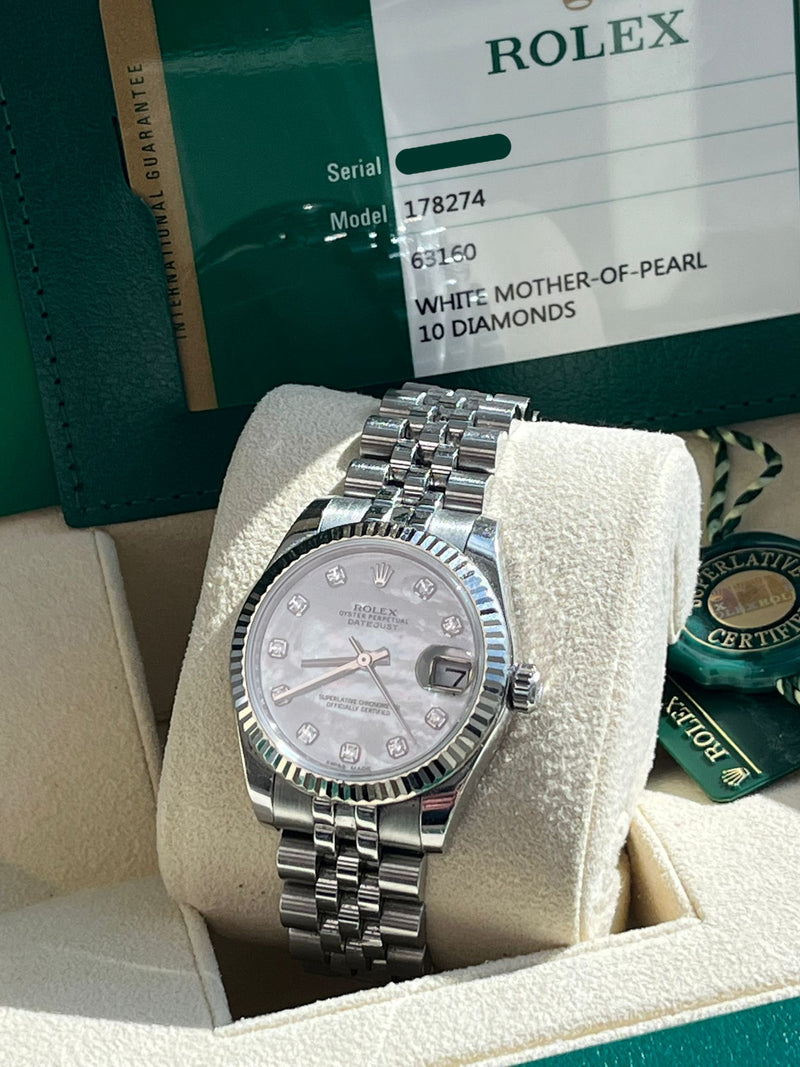 Rolex Datejust 31mm Mother Of Pearl Diamond Dial Steel Gold Ladies Watch 178274