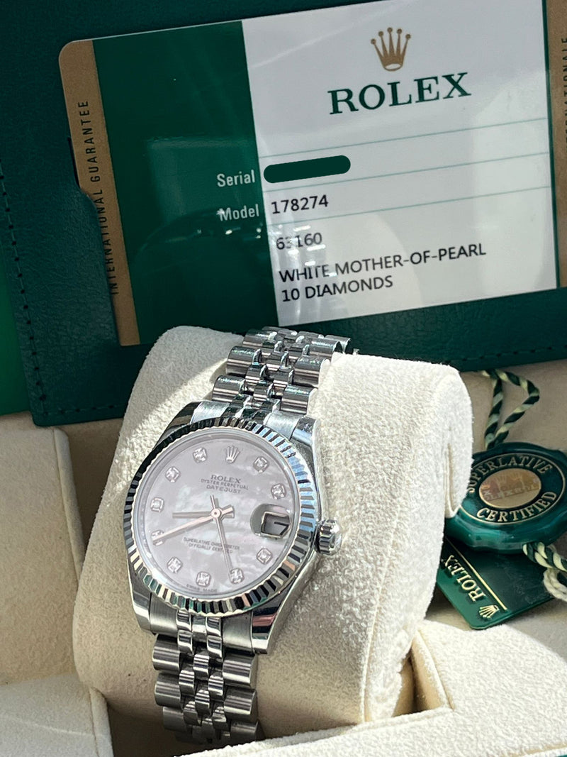 Rolex Datejust 31mm Mother Of Pearl Diamond Dial Steel Gold Ladies Watch 178274