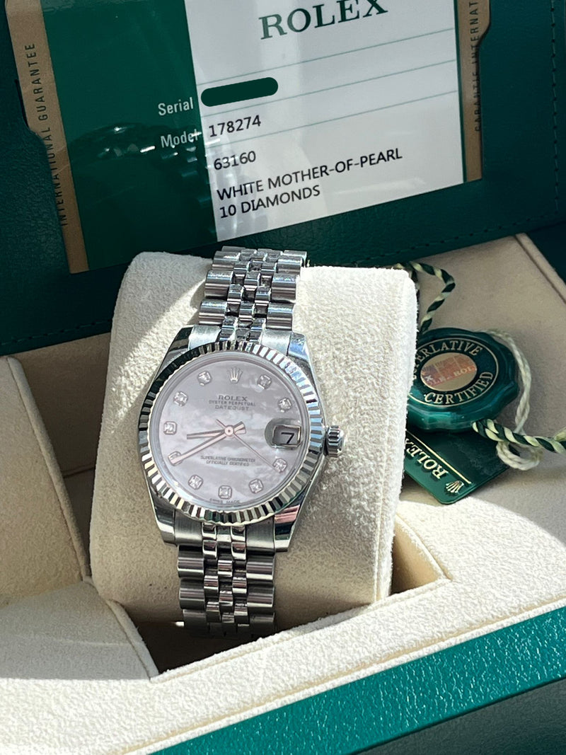 Rolex Datejust 31mm Mother Of Pearl Diamond Dial Steel Gold Ladies Watch 178274