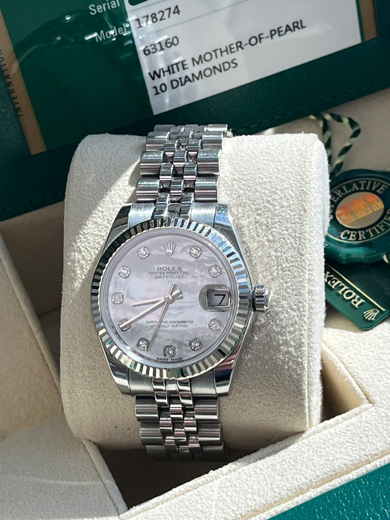 Rolex Datejust 31mm Mother Of Pearl Diamond Dial Steel Gold Ladies Watch 178274