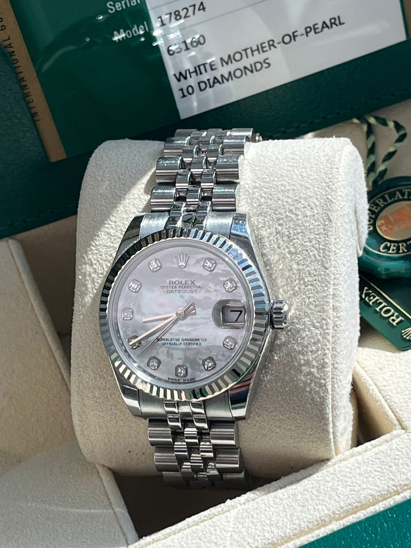 Rolex Datejust 31mm Mother Of Pearl Diamond Dial Steel Gold Ladies Watch 178274