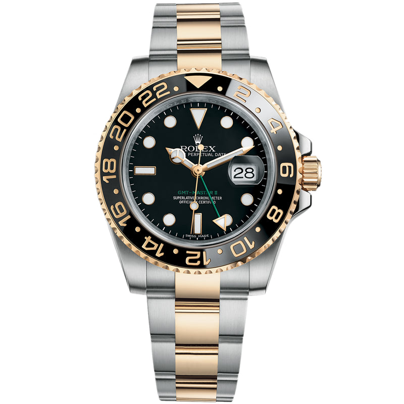 Rolex GMT-Master II Two-Tone Black Dial Ceramic Bezel 18K Gold Watch 116713LN