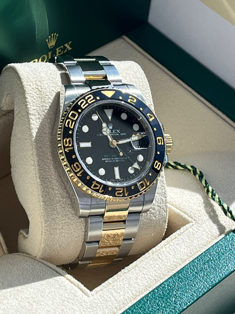 Rolex GMT-Master II Two-Tone Black Dial Ceramic Bezel 18K Gold Watch 116713LN