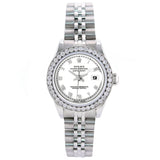 Rolex Lady-Datejust White Roman Dial Diamond Bezel White Gold Steel Watch 6917