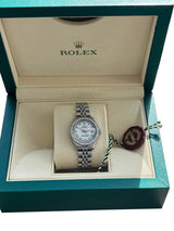 Rolex Lady-Datejust White Roman Dial Diamond Bezel White Gold Steel Watch 6917