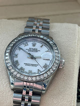 Rolex Lady-Datejust White Roman Dial Diamond Bezel White Gold Steel Watch 6917