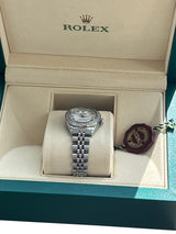 Rolex Lady-Datejust White Roman Dial Diamond Bezel White Gold Steel Watch 6917