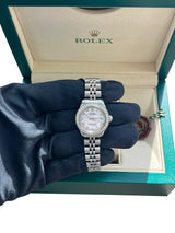 Rolex Lady-Datejust White Roman Dial Diamond Bezel White Gold Steel Watch 6917