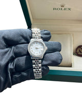 Rolex Lady-Datejust White Roman Dial Diamond Bezel White Gold Steel Watch 6917