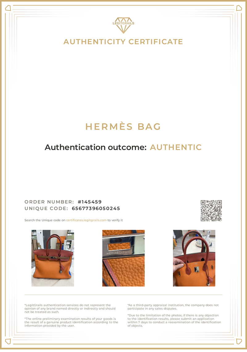 Hermes Birkin 35 Arlequin Orange Sanguine Gold Bleu Lin Clemence in Palladium