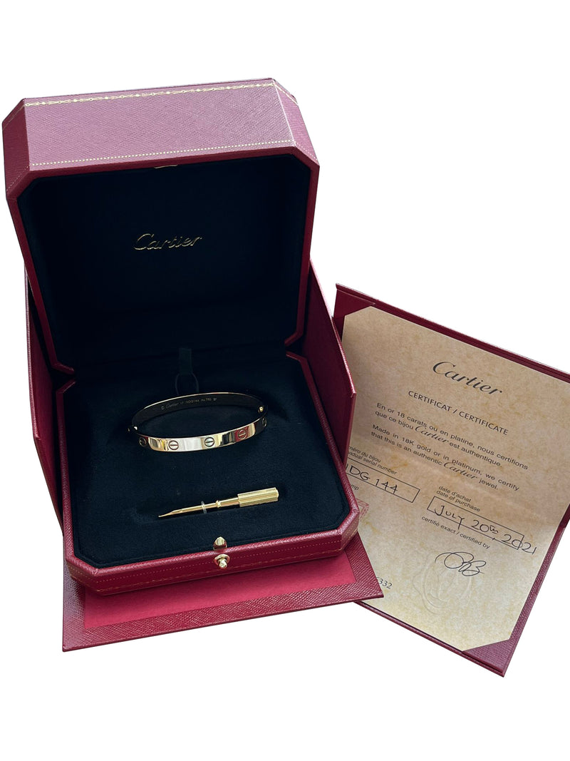 Cartier Love Bracelet Classic Model 18K Yellow Gold Brushed Finish Size 17