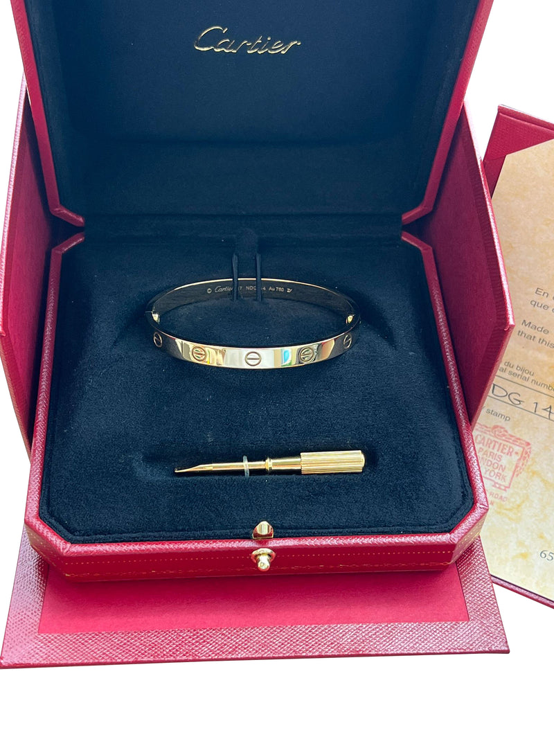 Cartier Love Bracelet Classic Model 18K Yellow Gold Brushed Finish Size 17