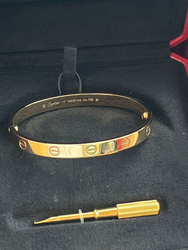 Cartier Love Bracelet Classic Model 18K Yellow Gold Brushed Finish Size 17