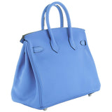 Hermes Swift Birkin 25 Bleu Paradis Calfskin Leather Palladium Hardware Handbag