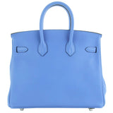 Hermes Swift Birkin 25 Bleu Paradis Calfskin Leather Palladium Hardware Handbag