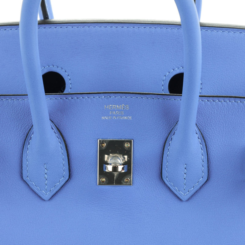 Hermes Swift Birkin 25 Bleu Paradis Calfskin Leather Palladium Hardware Handbag