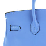 Hermes Swift Birkin 25 Bleu Paradis Calfskin Leather Palladium Hardware Handbag