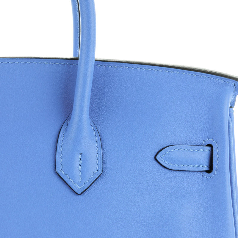 Hermes Swift Birkin 25 Bleu Paradis Calfskin Leather Palladium Hardware Handbag