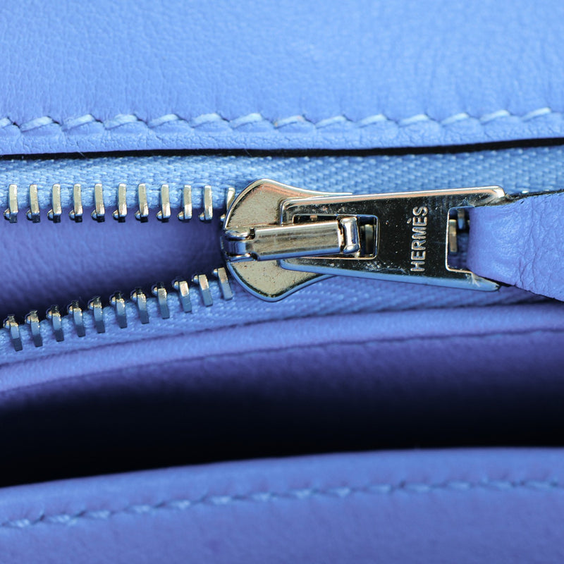 Hermes Swift Birkin 25 Bleu Paradis Calfskin Leather Palladium Hardware Handbag