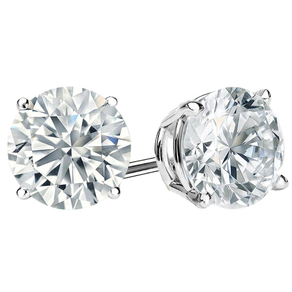 GIA 4.11ct Natural Round Brilliant Cut Diamond Earrings 4-Prong Basket Setting