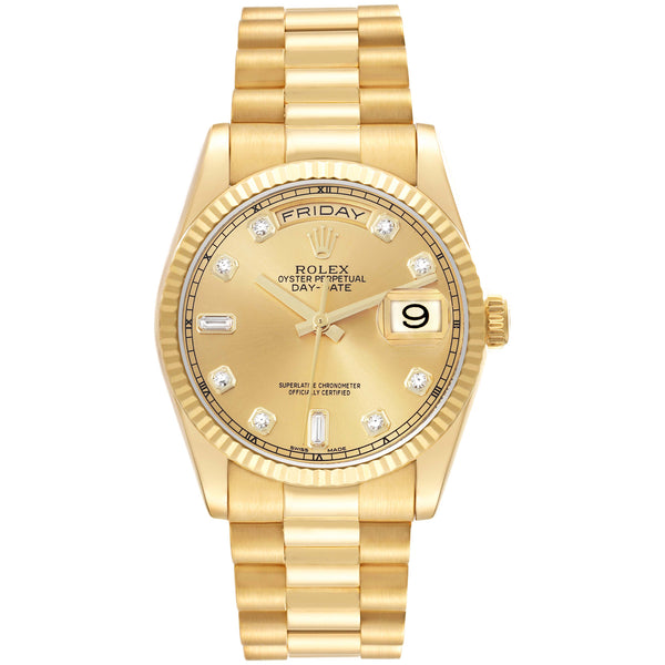 Rolex President Day-Date 36mm 18K Yellow Gold Factory Diamond Dial Watch 118238