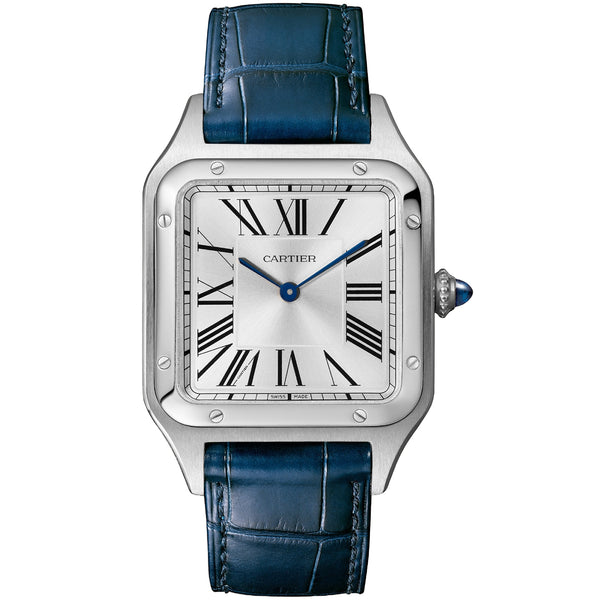 Cartier Santos Dumont 31 Sunray Silver Dial Steel Alligator Skin Watch WSSA0085