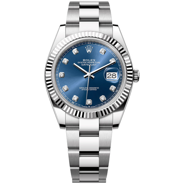 Rolex Datejust 41mm Blue Diamond Dial White Gold Steel Oyster Men's Watch 126334