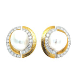 David Webb Platinum and 18K Hammered Gold South Sea Pearl Diamond and Earrings