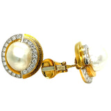 David Webb Platinum and 18K Hammered Gold South Sea Pearl Diamond and Earrings