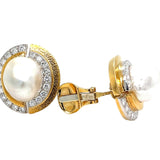 David Webb Platinum and 18K Hammered Gold South Sea Pearl Diamond and Earrings