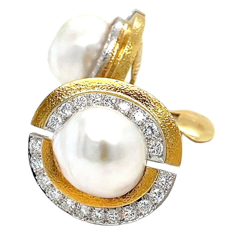 David Webb Platinum and 18K Hammered Gold South Sea Pearl Diamond and Earrings