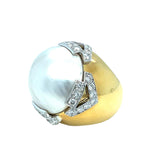 David Webb Pearl 3.10ct Round Cut Diamond Pave 18K Gold & Platinum Vintage Ring