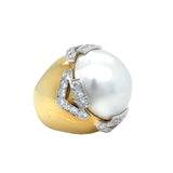 David Webb Pearl 3.10ct Round Cut Diamond Pave 18K Gold & Platinum Vintage Ring