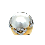 David Webb Pearl 3.10ct Round Cut Diamond Pave 18K Gold & Platinum Vintage Ring