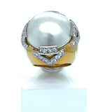 David Webb Pearl 3.10ct Round Cut Diamond Pave 18K Gold & Platinum Vintage Ring