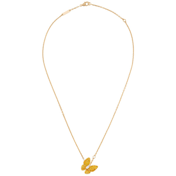 Van Cleef & Arpels Gold Round and Marquise-Cut Diamonds Two Butterfly Pendant