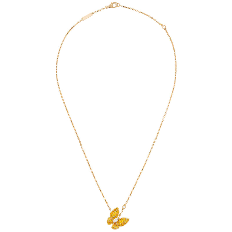 Van Cleef & Arpels Gold Round and Marquise-Cut Diamonds Two Butterfly Pendant