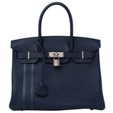 Hermes Birkin 30 Officier Bleu Nuit/Vert Cypress Togo Leather Palladium Hardware