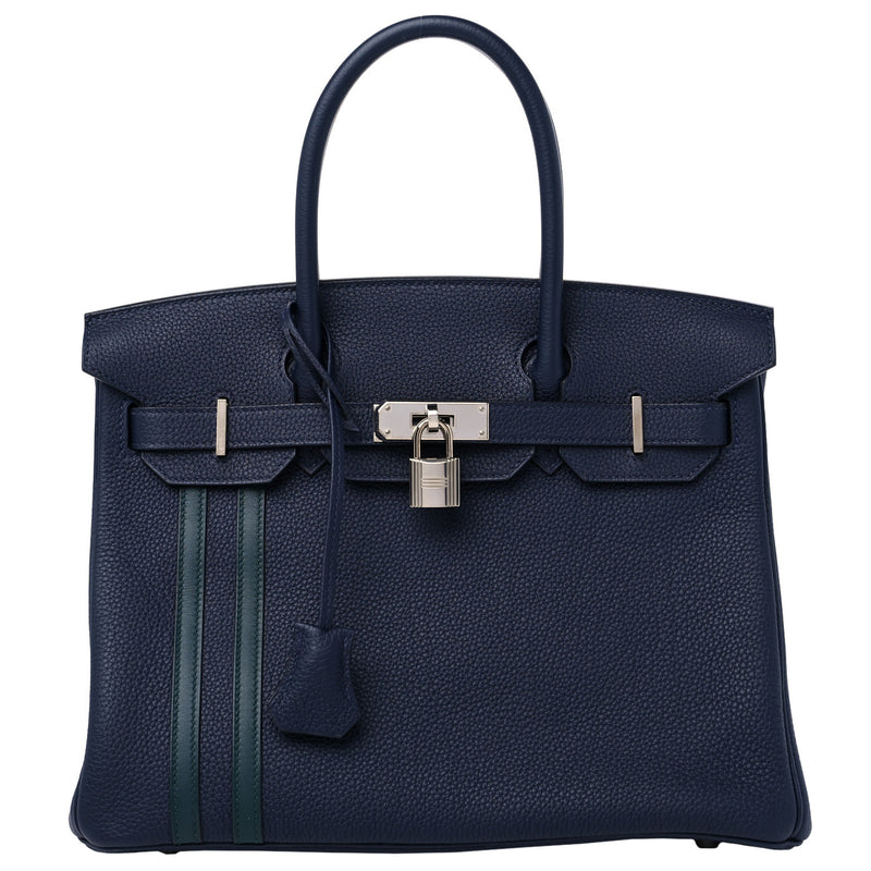 Hermes Birkin 30 Officier Bleu Nuit/Vert Cypress Togo Leather Palladium Hardware